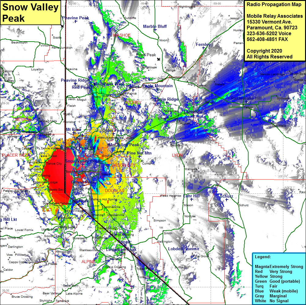 heat map radio coverage Snow Valley Peak